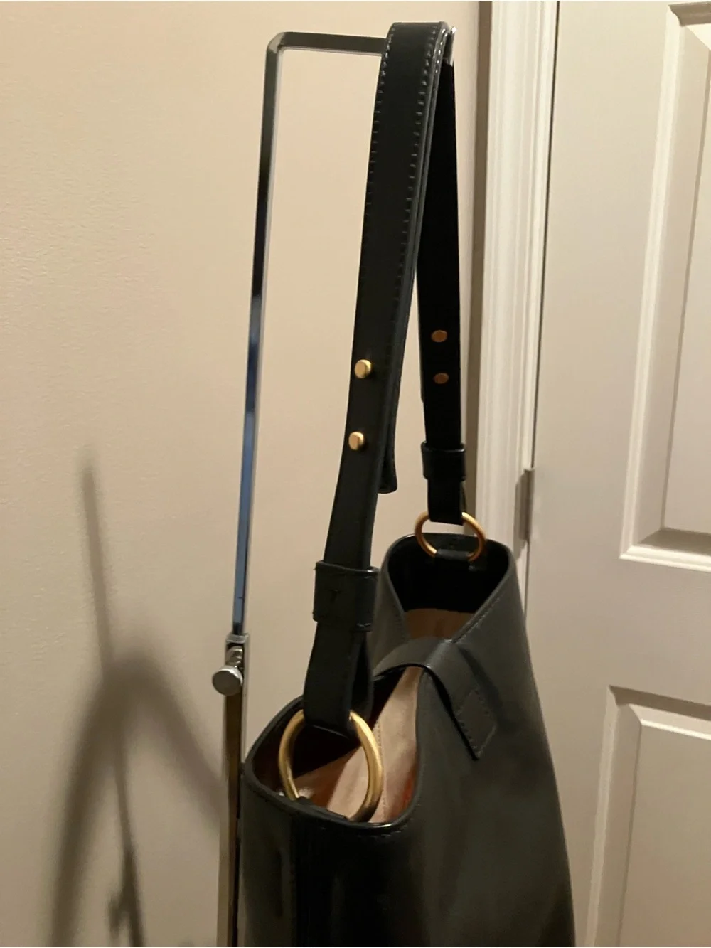 Tory Burch Black Leather Logo Bucket Shoulder Bag